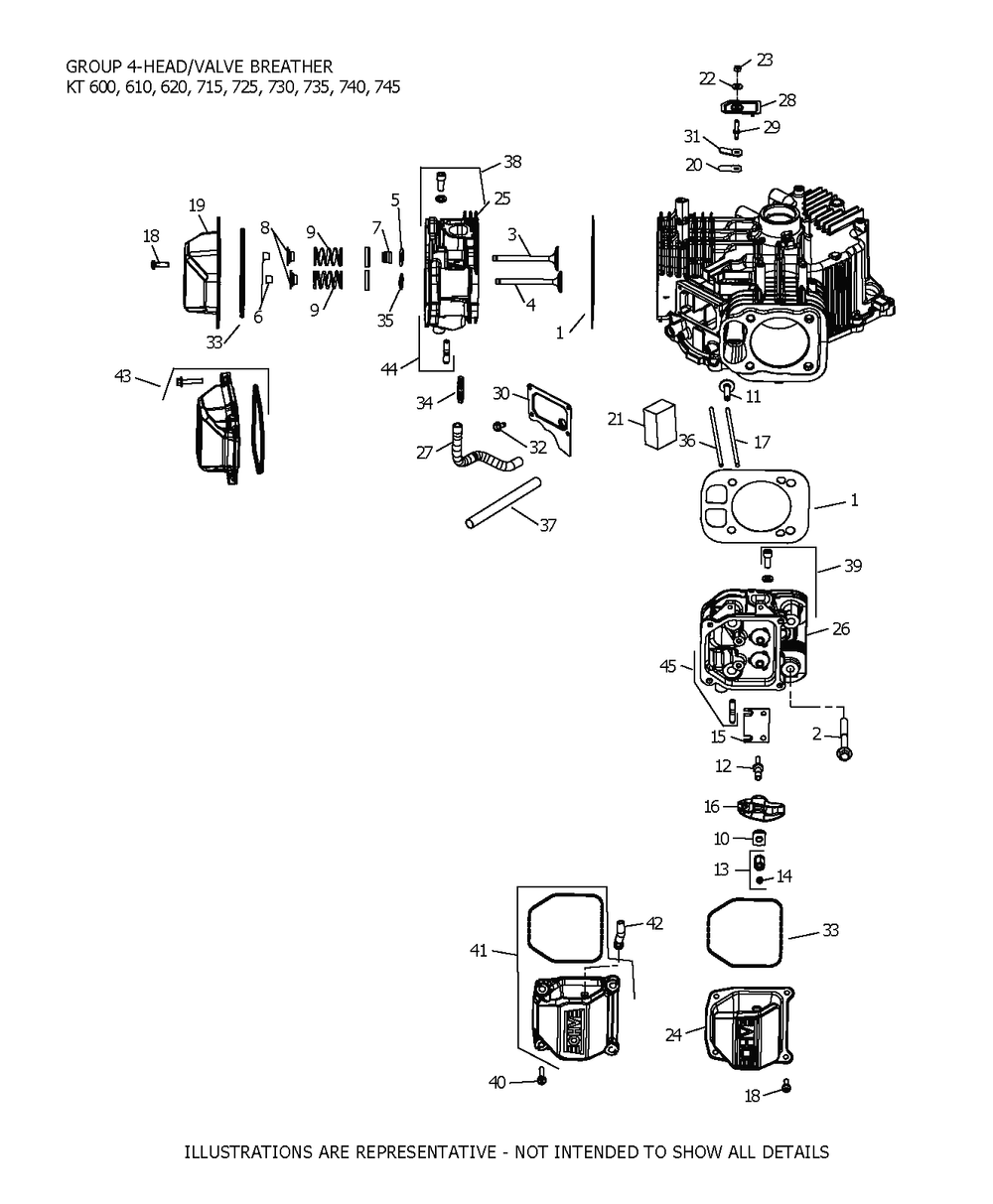 Kt725-3101 Cylinderhead And Breather Diagram and Parts List for KT725-3101  Cub Cadet Engine